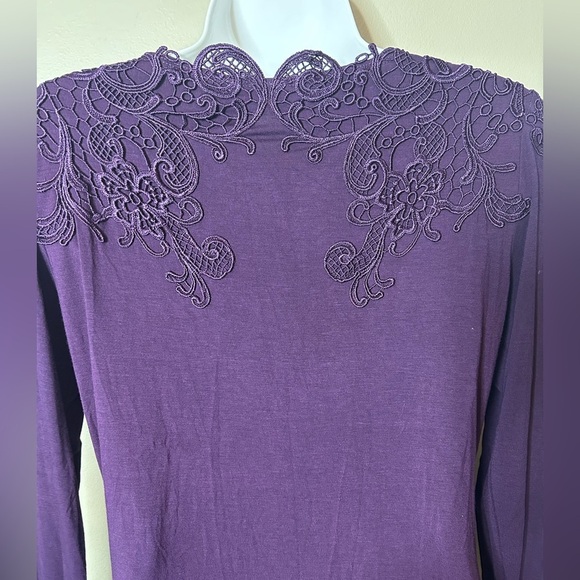 VTG TOGETHER Lace Trim Top Long Sleeve Women’s S Purple V Neck Romantic - Picture 6 of 12